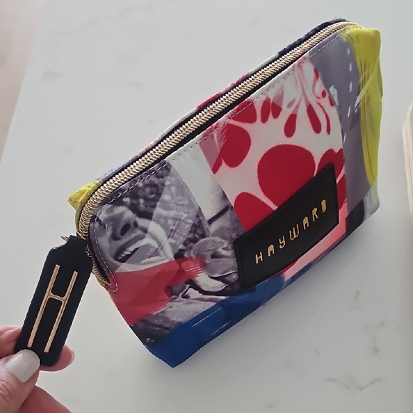 Yellow and Blue Cosmetic Bag with Artistic Design - Picture 3 of 5